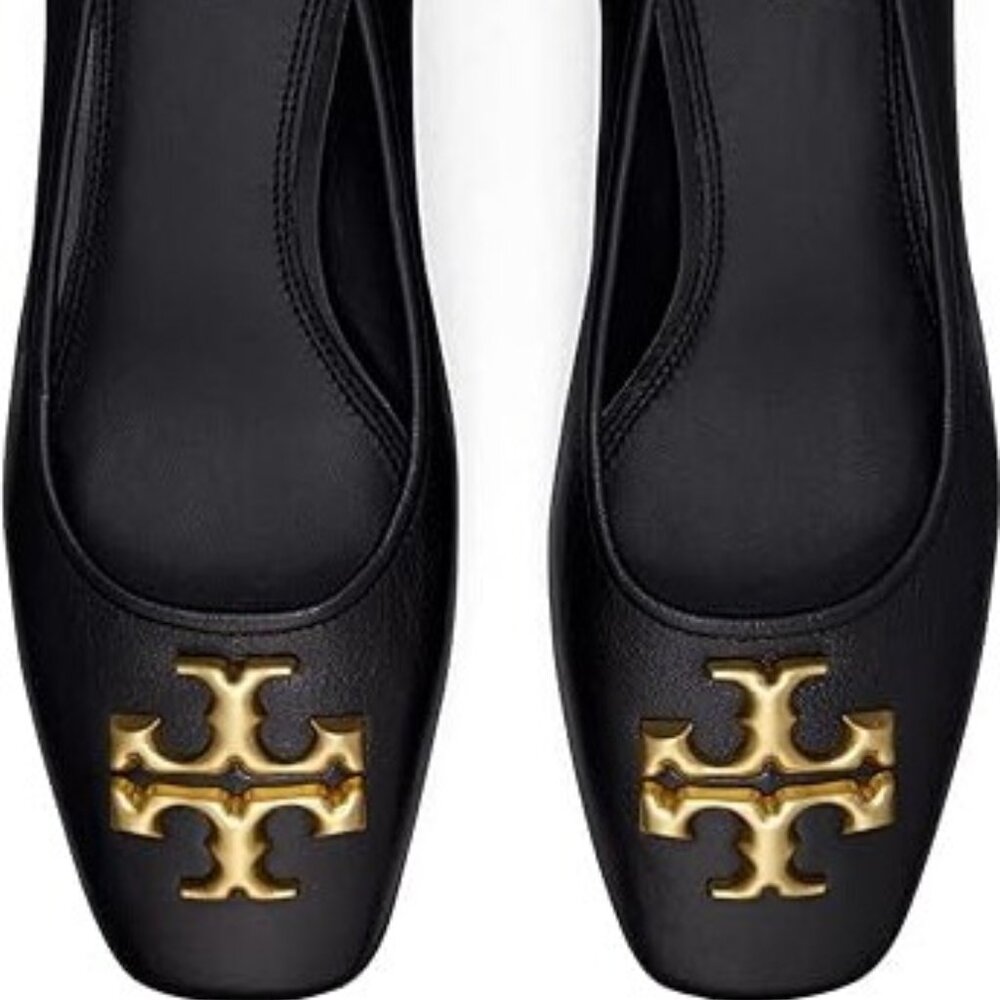 NWOT Tory Burch ~ Eleanor 55mm in Perfect Black Logo Pumps Block Heel ~ 8.5